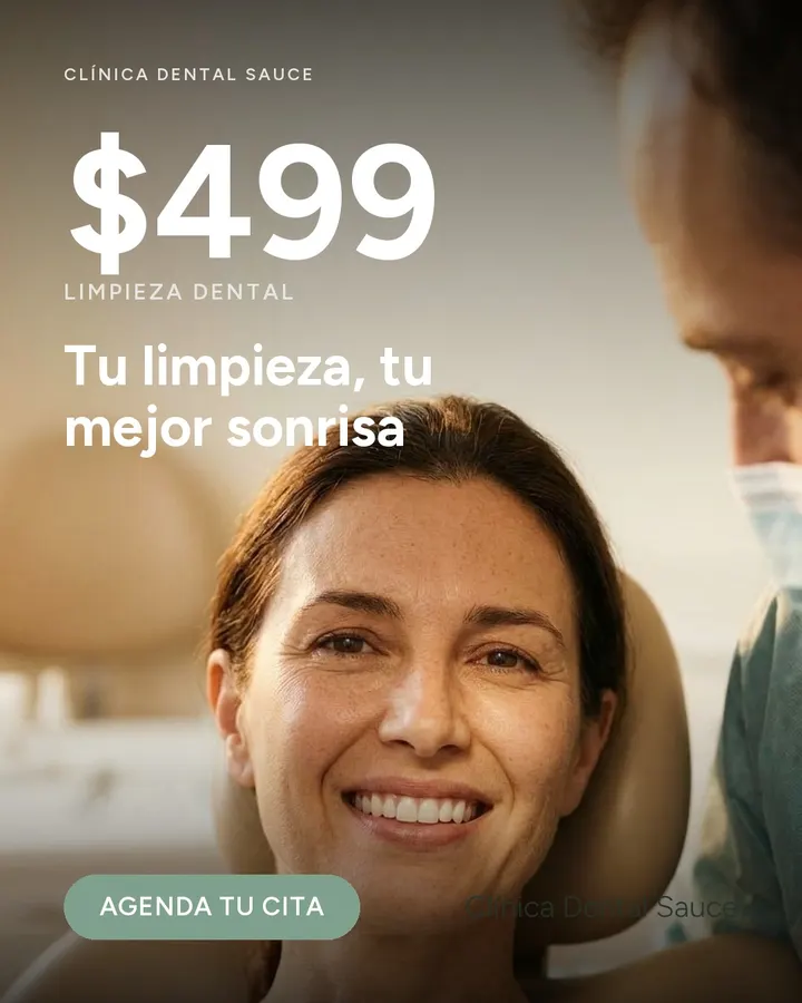 Post de Clínica Dental Sauce: «$499, tu limpieza, tu mejor sonrisa», con el botón «Agenda tu cita»